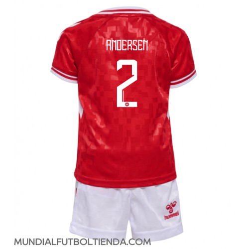 Camiseta Dinamarca Joachim Andersen #2 Primera Equipación Replica Eurocopa 2024 para niños mangas cortas (+ Pantalones cortos)